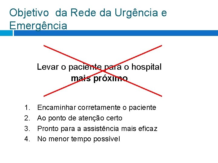 Objetivo da Rede da Urgência e Emergência Levar o paciente para o hospital mais Objetivo da Rede da Urgência e Emergência Levar o paciente para o hospital mais