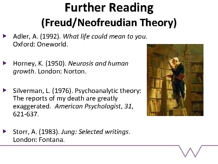 Further Reading (Freud/Neofreudian Theory) Adler, A. (1992). What life could mean to you. Oxford: