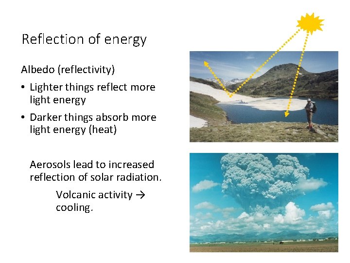 Reflection of energy Albedo (reflectivity) • Lighter things reflect more light energy • Darker