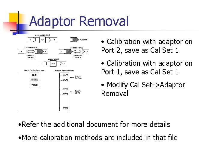 Adaptor Removal • Calibration with adaptor on Port 2, save as Cal Set 1