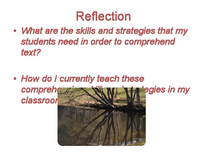 Reflection • What are the skills and strategies that my students need in order