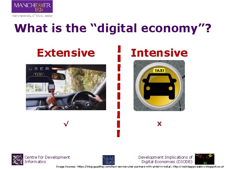 What is the “digital economy”? Extensive Intensive √ X Centre for Development Informatics Development