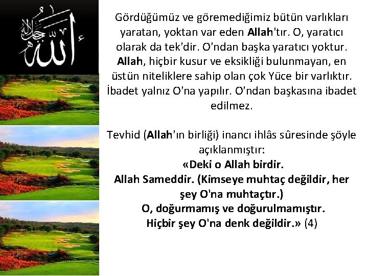 Gördüğümüz ve göremediğimiz bütün varlıkları yaratan, yoktan var eden Allah'tır. O, yaratıcı olarak da