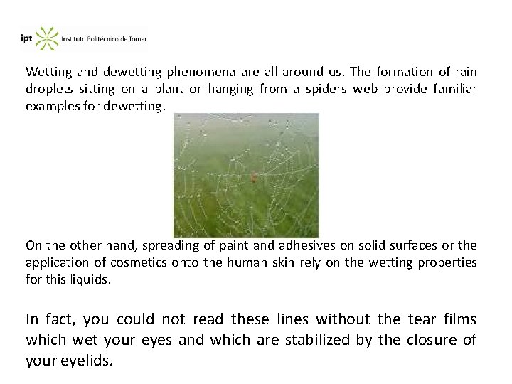 Wetting and dewetting phenomena are all around us. The formation of rain droplets sitting