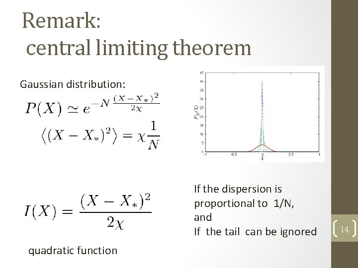 Remark: central limiting theorem Gaussian distribution: If the dispersion is proportional to 1/N, and