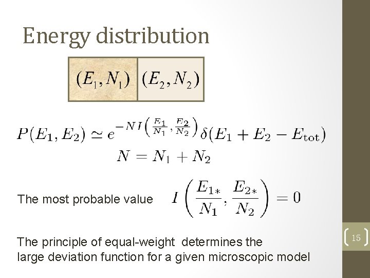 Energy distribution The most probable value The principle of equal-weight determines the large deviation