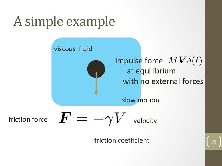 A simple example viscous fluid Impulse force at equilibrium with no external forces slow
