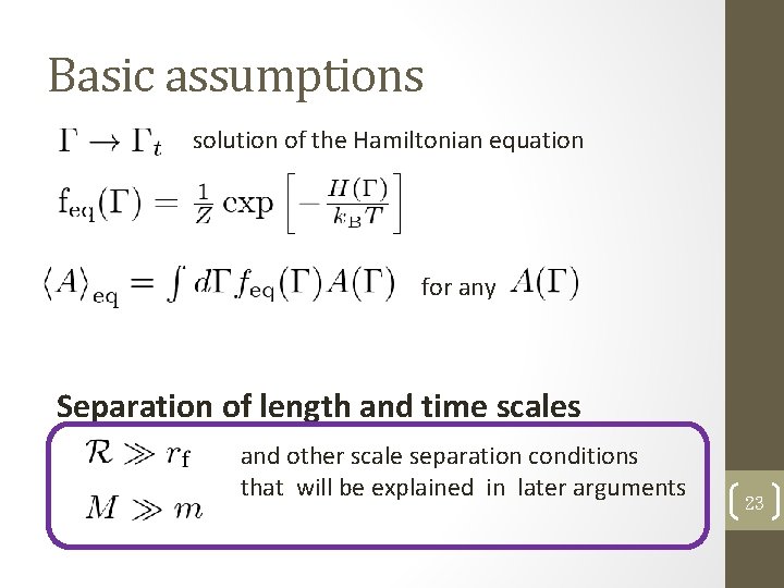 Basic assumptions solution of the Hamiltonian equation for any Separation of length and time