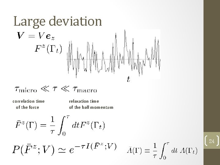Large deviation correlation time of the force relaxation time of the ball momentum 24