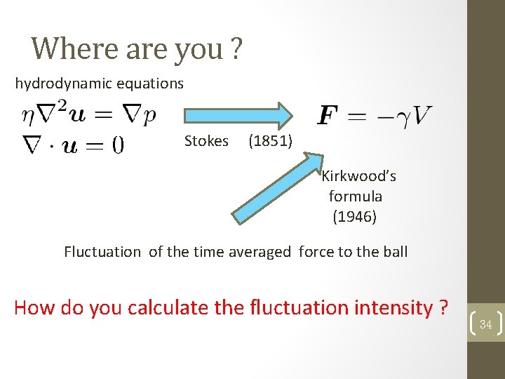 Where are you ? hydrodynamic equations Stokes (1851) Kirkwood’s formula (1946) Fluctuation of the