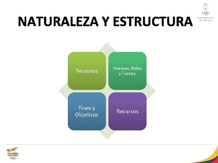 NATURALEZA Y ESTRUCTURA Personas Normas, Roles y Tareas. Fines y Objetivos Recursos 