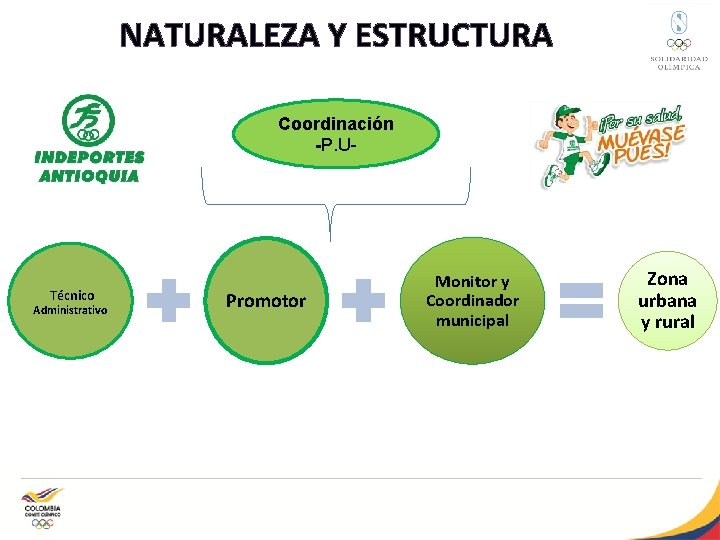 NATURALEZA Y ESTRUCTURA Coordinación -P. U- Técnico Administrativo Promotor Monitor y Coordinador municipal Zona