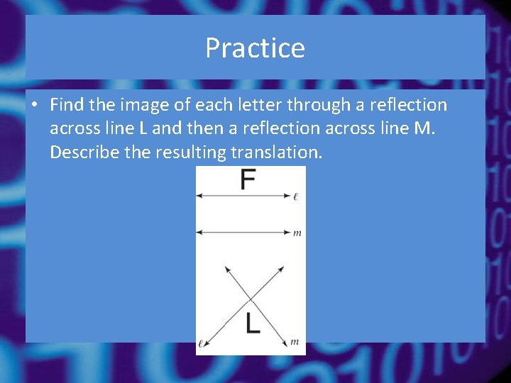 Practice • Find the image of each letter through a reflection across line L
