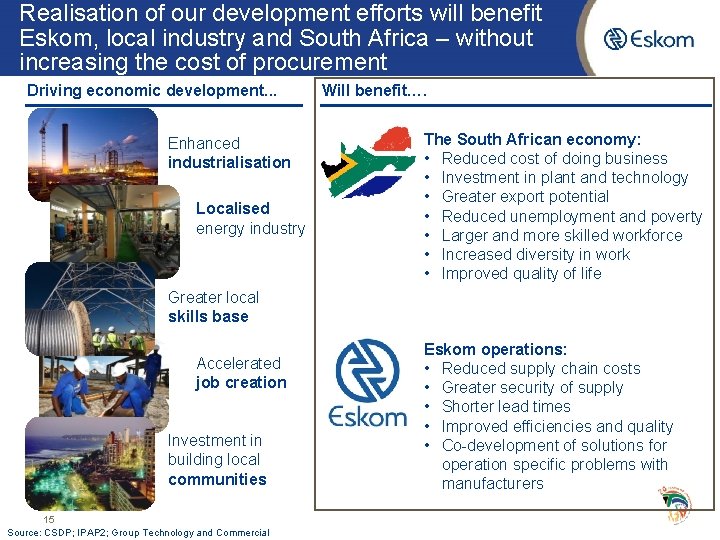 Realisation of our development efforts will benefit Eskom, local industry and South Africa –