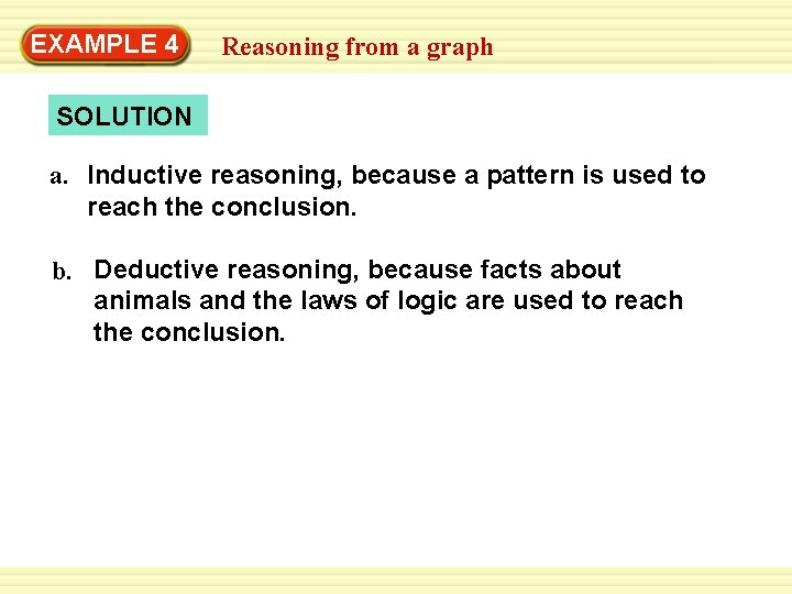 Warm-Up 4 Exercises EXAMPLE Reasoning from a graph SOLUTION a. Inductive reasoning, because a
