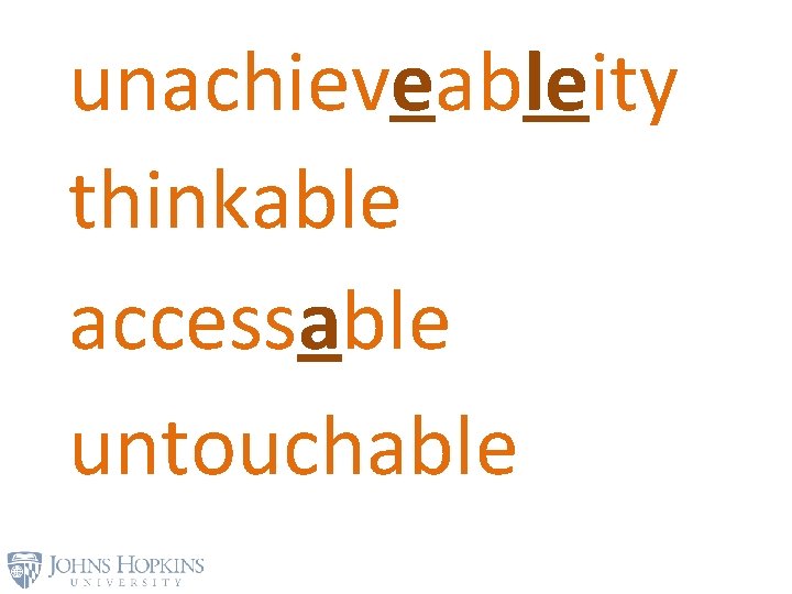 unachieveableity thinkable accessable untouchable 