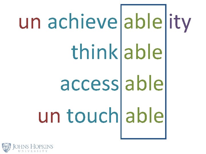 un achieve able ity think able access able un touch able 