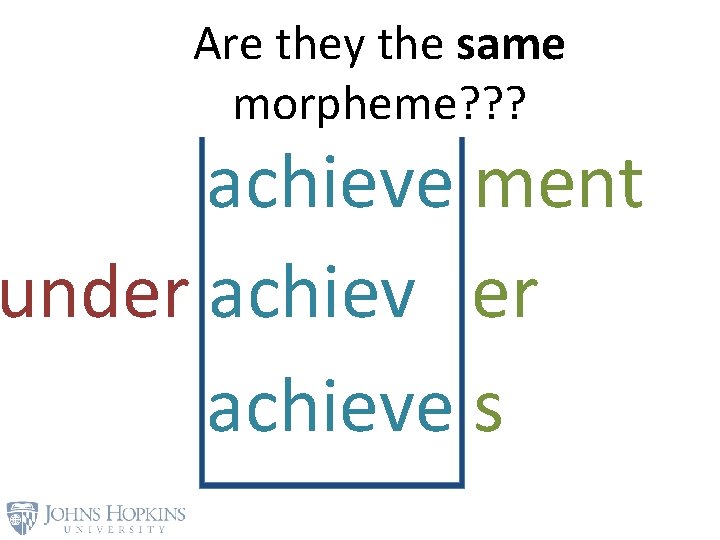 Are they the same morpheme? ? ? un achiev abil ity achieve ment under