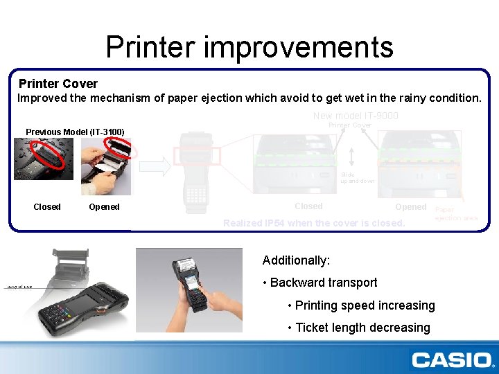 Printer improvements Printer Cover Improved the mechanism of paper ejection which avoid to get