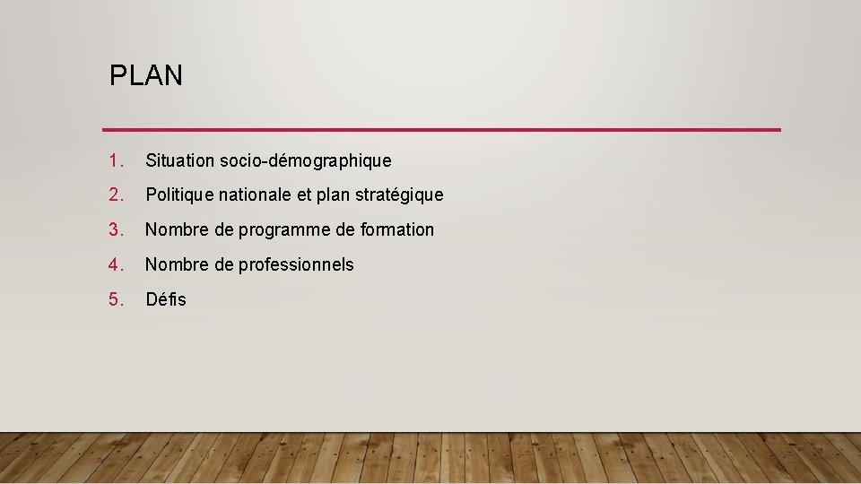 PLAN 1. Situation socio-démographique 2. Politique nationale et plan stratégique 3. Nombre de programme PLAN 1. Situation socio-démographique 2. Politique nationale et plan stratégique 3. Nombre de programme