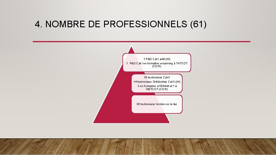 4. NOMBRE DE PROFESSIONNELS (61) 1 P&O Cat I actif (HI) 1 P&O Cat 4. NOMBRE DE PROFESSIONNELS (61) 1 P&O Cat I actif (HI) 1 P&O Cat