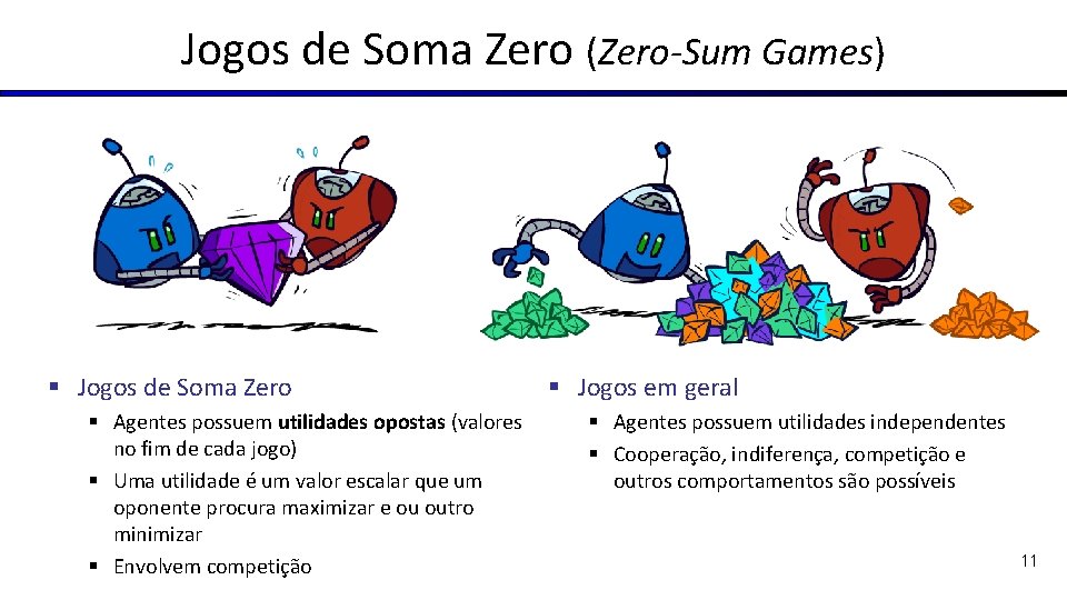 Jogos de Soma Zero (Zero-Sum Games) § Jogos de Soma Zero § Agentes possuem