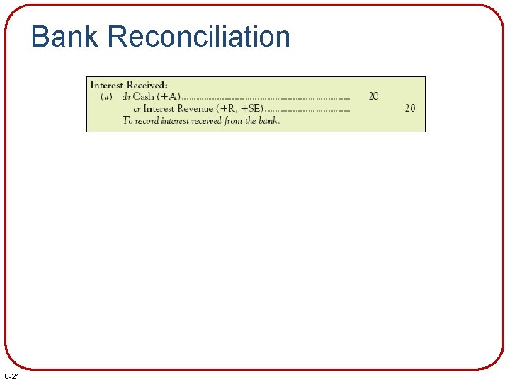 Bank Reconciliation 6 -21 