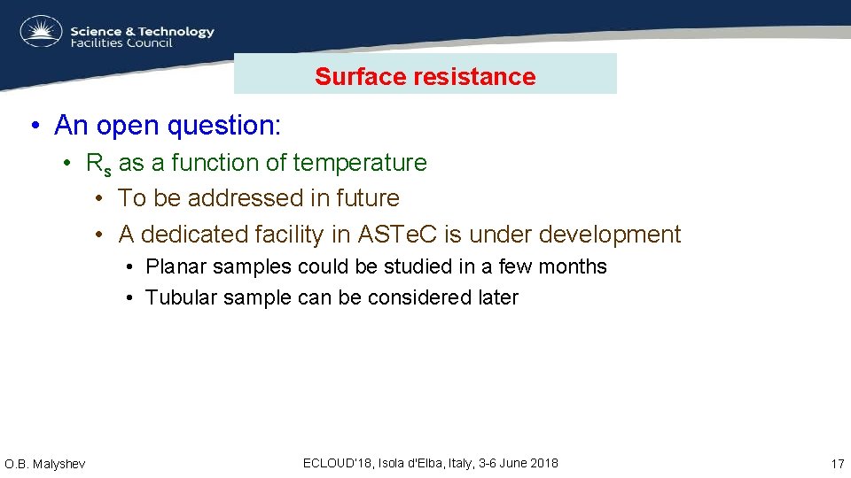 Surface resistance • An open question: • Rs as a function of temperature •