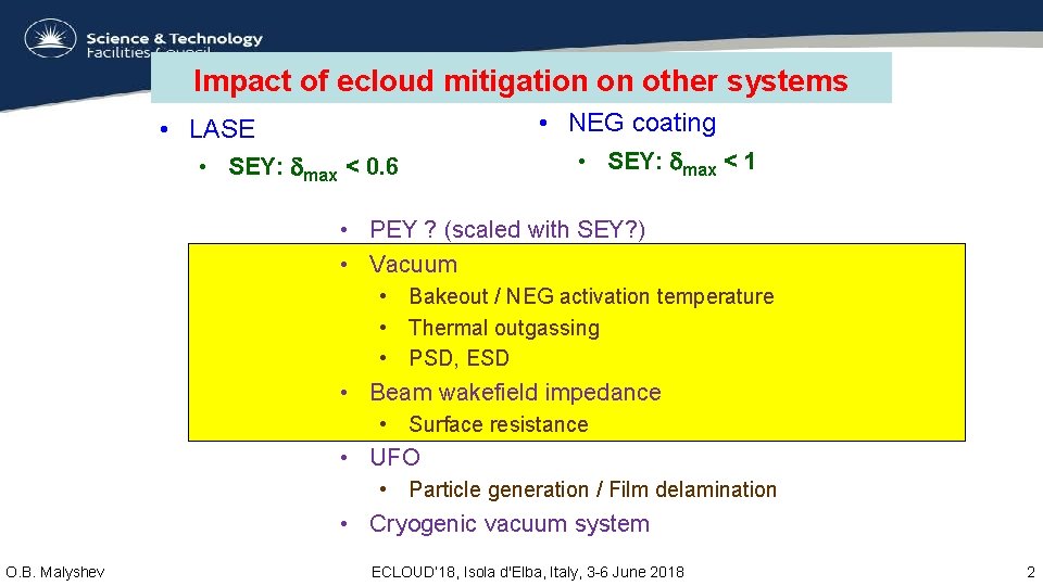 Impact of ecloud mitigation on other systems • LASE • SEY: max < 0.