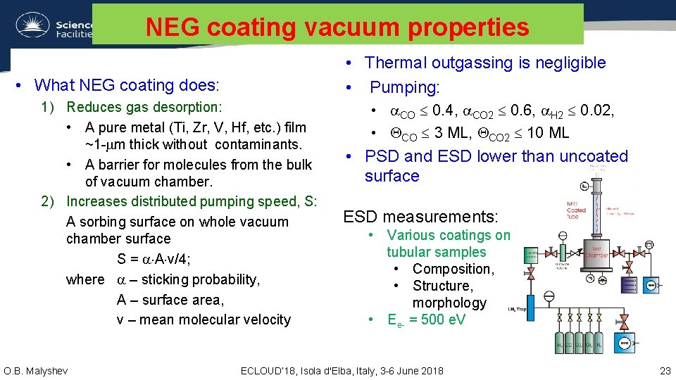 NEG coating vacuum properties • Thermal outgassing is negligible • Pumping: • What NEG