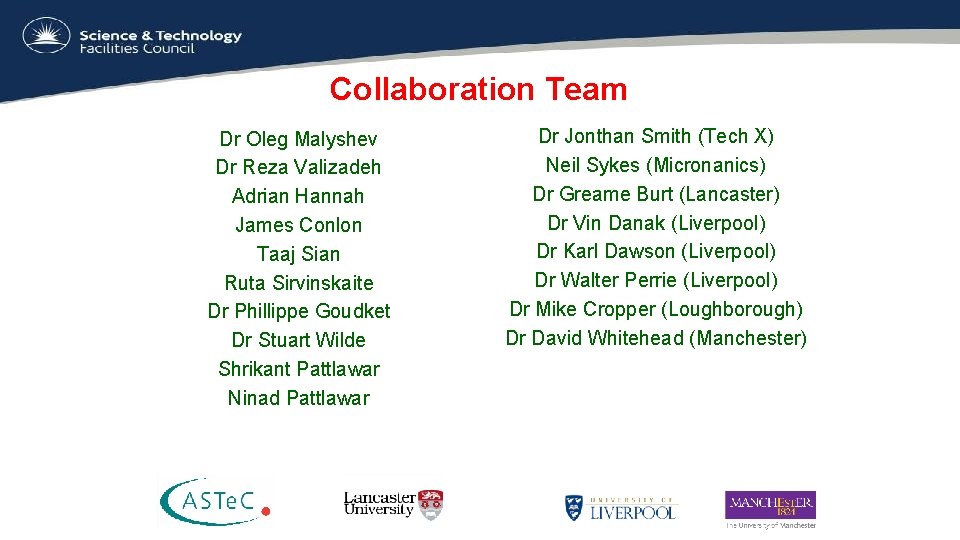 Collaboration Team Dr Oleg Malyshev Dr Reza Valizadeh Adrian Hannah James Conlon Taaj Sian