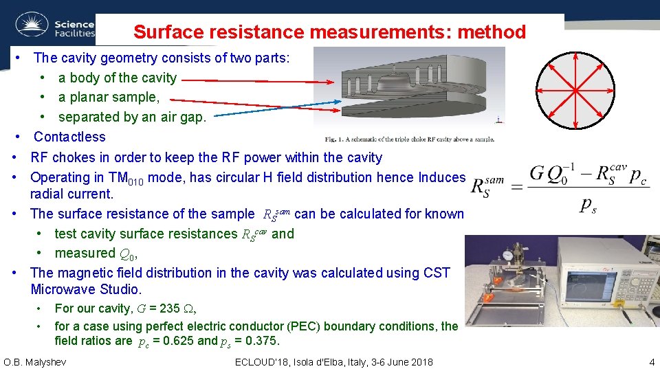 Surface resistance measurements: method • The cavity geometry consists of two parts: • a