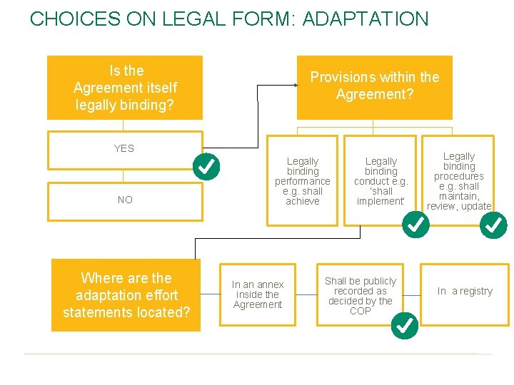 CHOICES ON LEGAL FORM: ADAPTATION Is the Agreement itself legally binding? Provisions within the