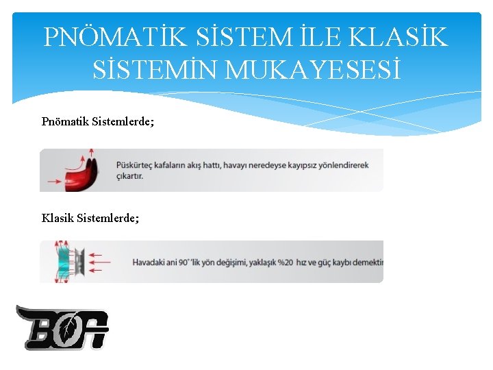 PNÖMATİK SİSTEM İLE KLASİK SİSTEMİN MUKAYESESİ Pnömatik Sistemlerde; Klasik Sistemlerde; 