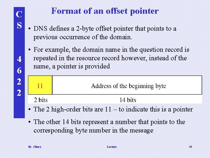 C S 4 6 2 2 Format of an offset pointer • DNS defines C S 4 6 2 2 Format of an offset pointer • DNS defines