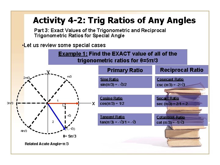 Activity 4 -2: Trig Ratios of Any Angles Part 3: Exact Values of the