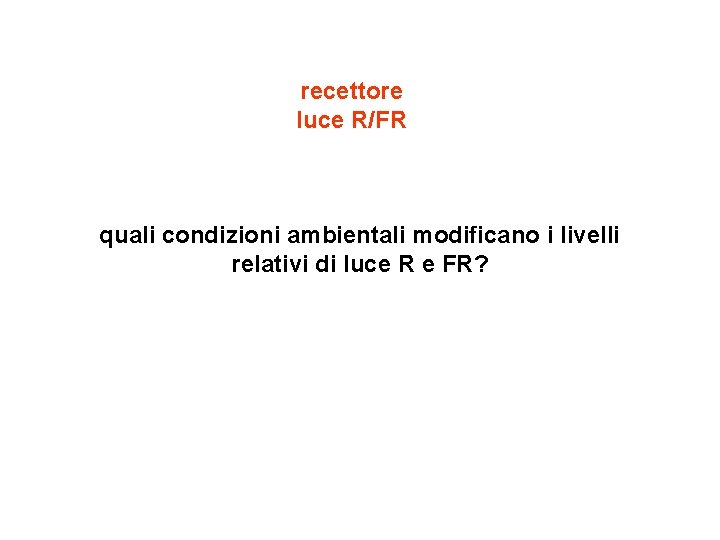 recettore luce R/FR quali condizioni ambientali modificano i livelli relativi di luce R e