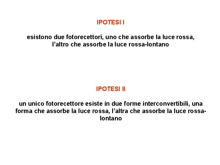 IPOTESI I esistono due fotorecettori, uno che assorbe la luce rossa, l’altro che assorbe