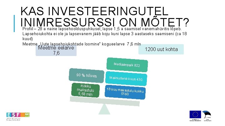 KAS INVESTEERINGUTEL INIMRESSURSSI ON MÕTET? Profiil – 28 a naine lapsehoolduspuhkusel, lapse 1, 5