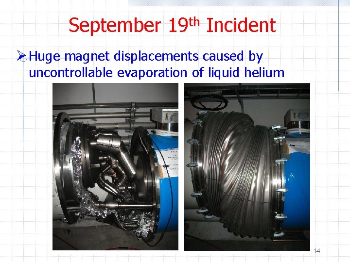 September 19 th Incident Ø Huge magnet displacements caused by uncontrollable evaporation of liquid