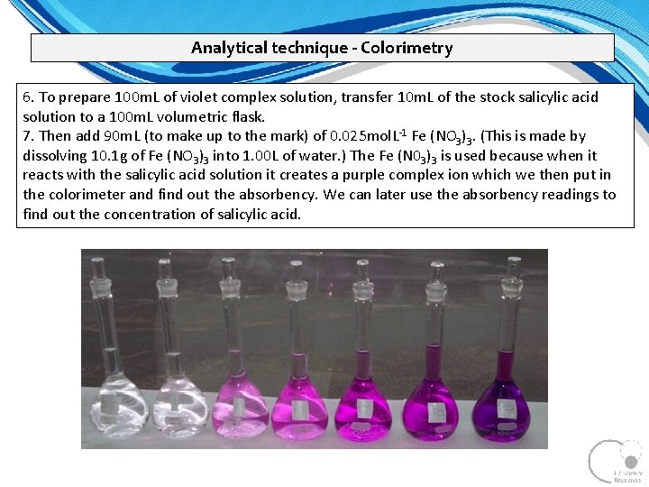 Analytical technique - Colorimetry 6. To prepare 100 m. L of violet complex solution, Analytical technique - Colorimetry 6. To prepare 100 m. L of violet complex solution,