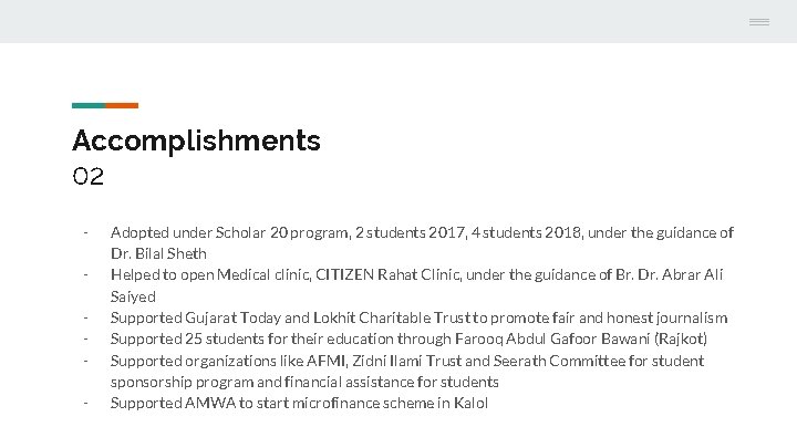 Accomplishments 02 - Adopted under Scholar 20 program, 2 students 2017, 4 students 2018, Accomplishments 02 - Adopted under Scholar 20 program, 2 students 2017, 4 students 2018,
