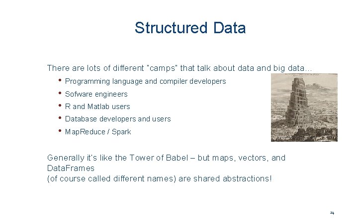 Structured Data There are lots of different “camps” that talk about data and big