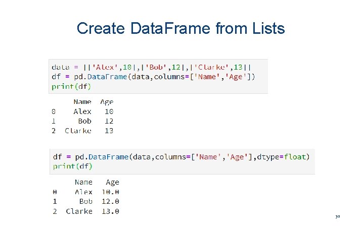 Create Data. Frame from Lists 30 