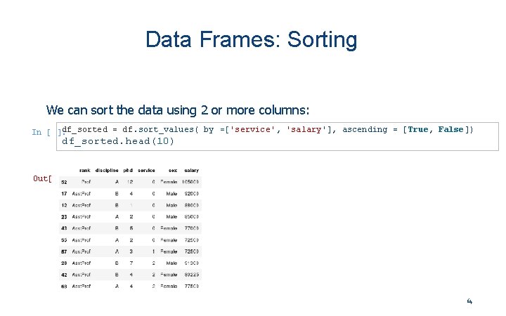 Data Frames: Sorting We can sort the data using 2 or more columns: In