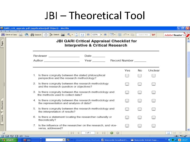 JBI – Theoretical Tool 