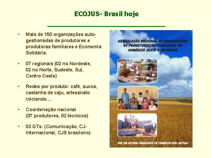 ECOJUS- Brasil hoje • Mais de 150 organizações autogestionadas de produtores e produtoras familiares