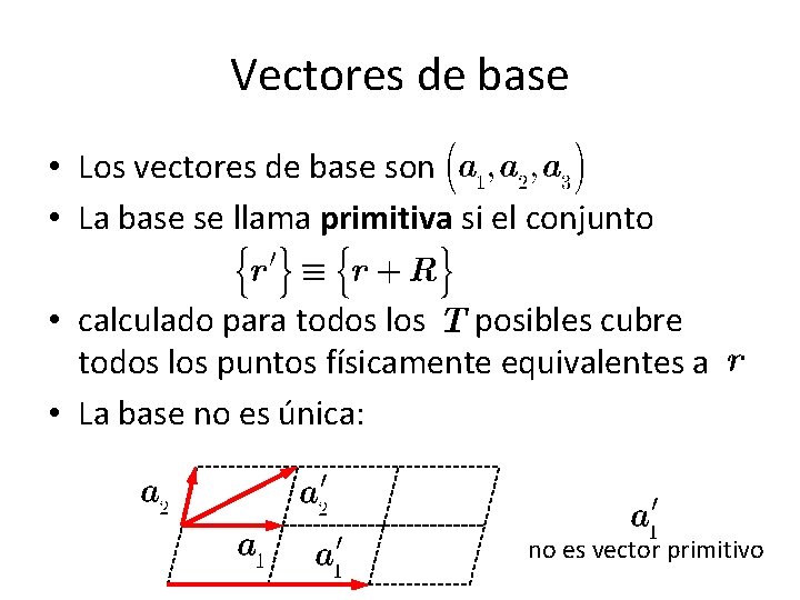 Vectores de base • Los vectores de base son • La base se llama Vectores de base • Los vectores de base son • La base se llama