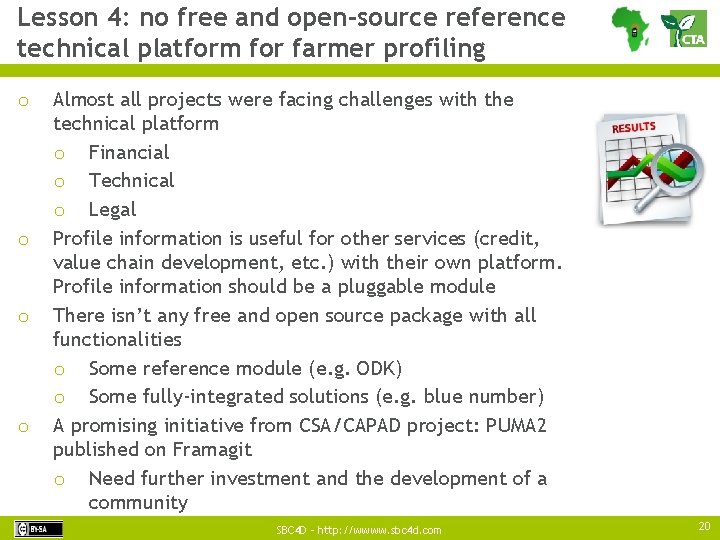 Lesson 4: no free and open-source reference technical platform for farmer profiling o o