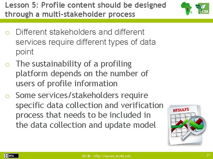 Lesson 5: Profile content should be designed through a multi-stakeholder process o Different stakeholders